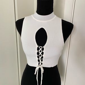 New with tags White crop top lace up neckline. Bershka size M